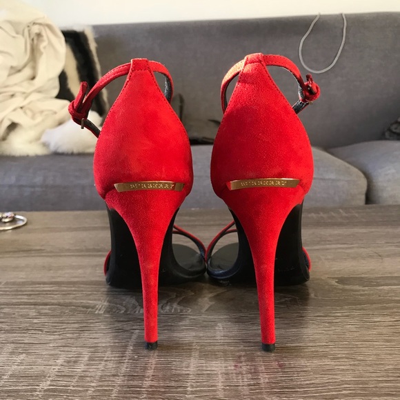 Burberry - Red Slip Strap Suede Heels - Picture 4 of 8
